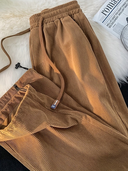 Men's Pleated Casual Pants with Elastic Waistband and Drawstring – Modern Urban Style & Comfort