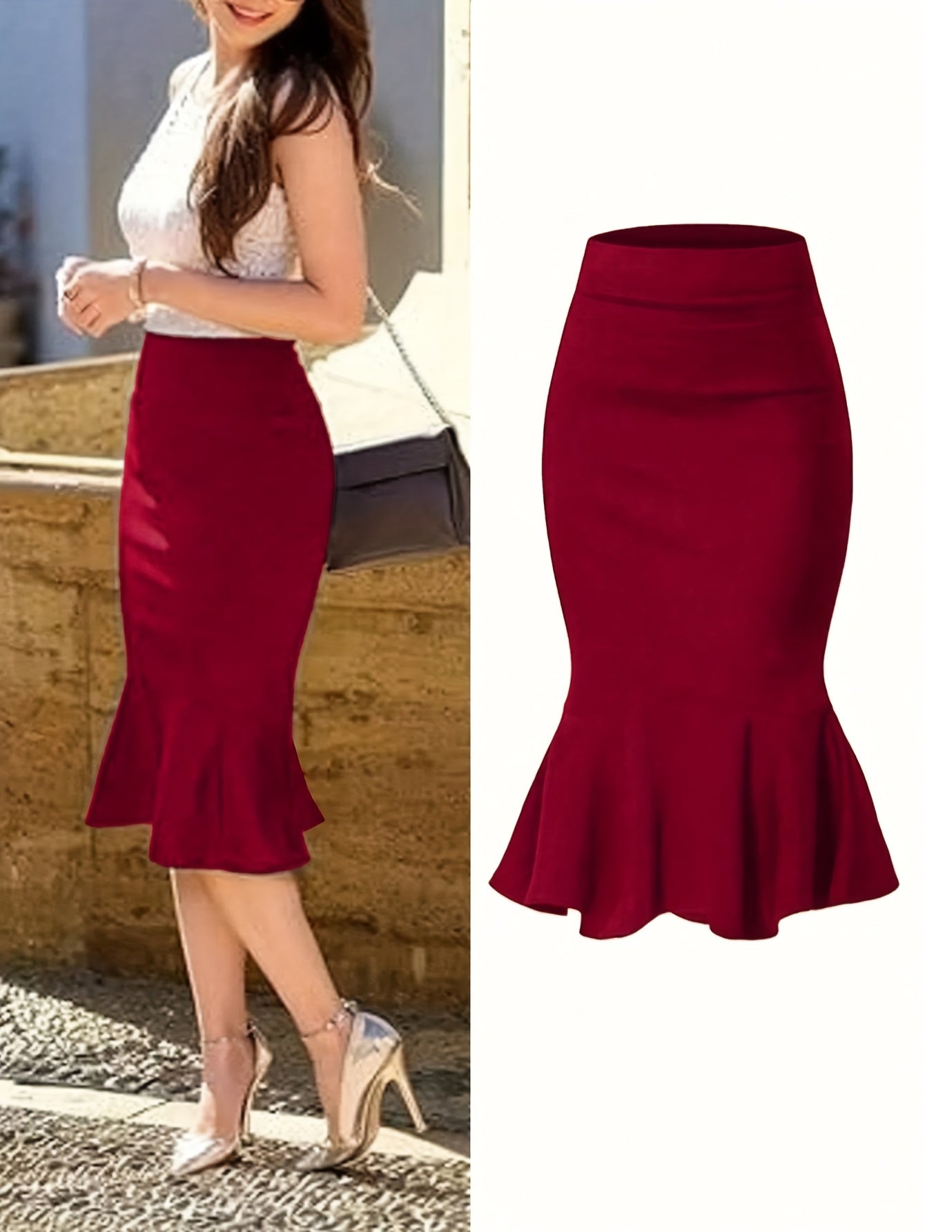 Women's Elegant Fishtail Midi Skirt for Office and Festive Occasions