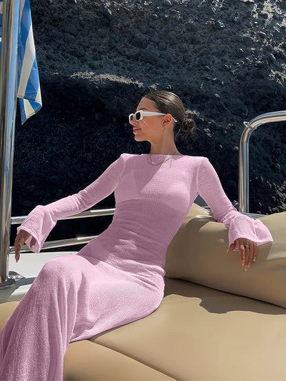 Women's Maxi Beach Dress with Long Sleeves – Elegant Summer Dress in a Modern Vacation Style