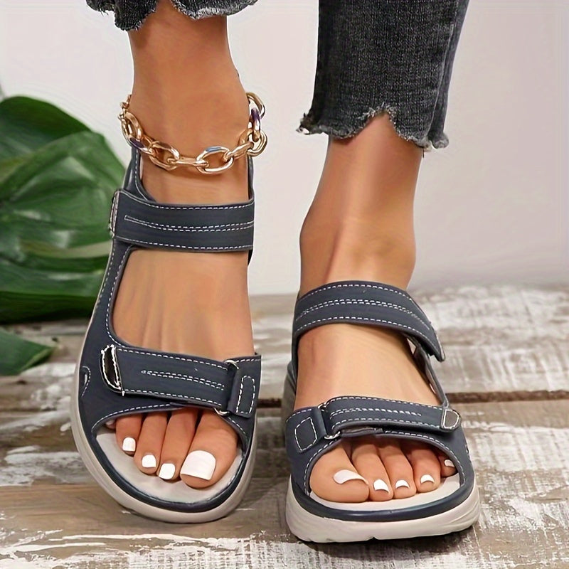 Women's Comfort Sandals with Velcro Closure – Everyday & Casual, Open Toes, Platform Sole