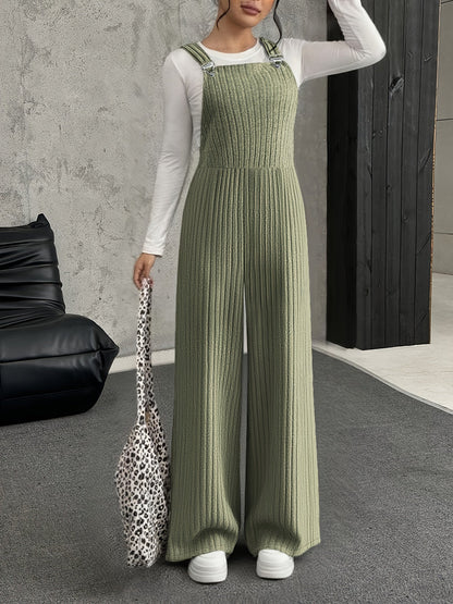 Ribbed women’s jumpsuit with wide legs, gray