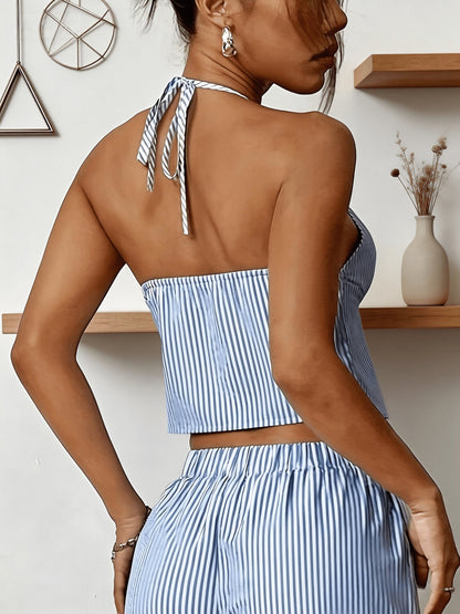 Women's Halter Neck Crop Top in Stripe Look – Summery, Fashionable, Ideal for Leisure and Vacation