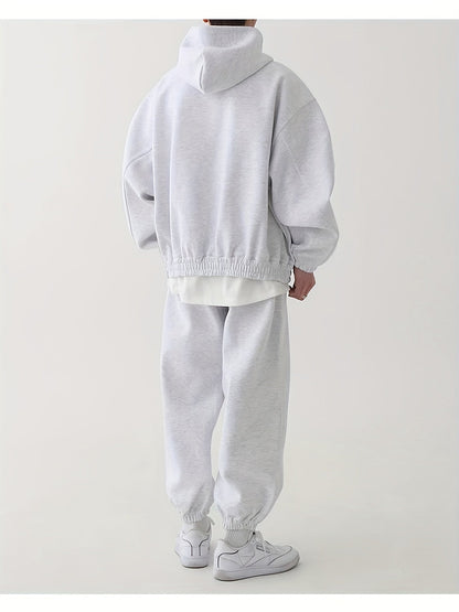 Hoodie & Jogginghose Set Unisex - Grau Melange Sportanzug mit Reißverschluss