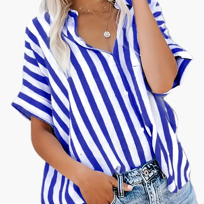 Women's summer blouse in striped look – Casual shirt for everyday and vacation