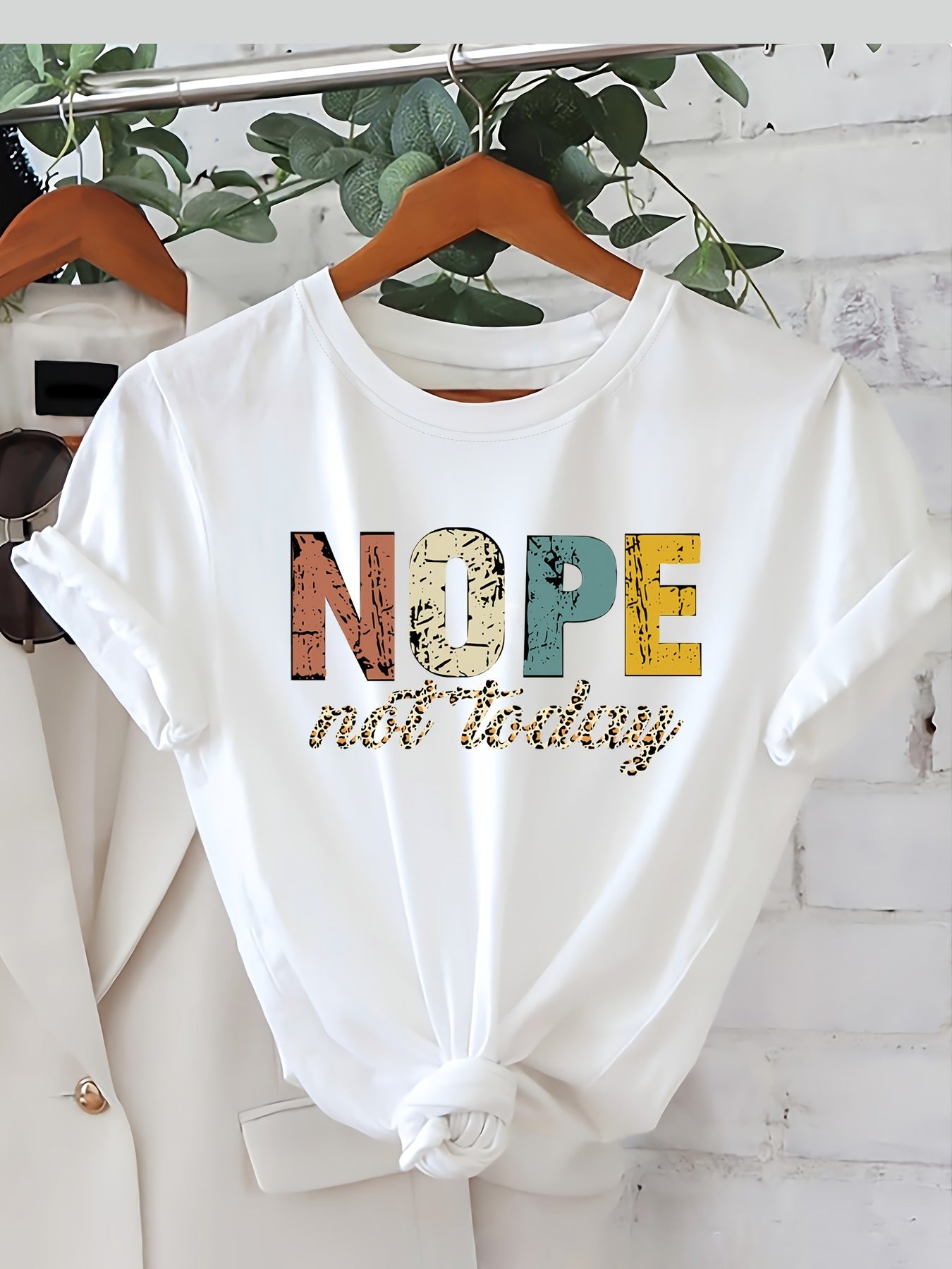 Women's T-Shirt with Saying NOPE Not Today – Funny Casual Shirt, Loose Fit, Trendy Statement Design