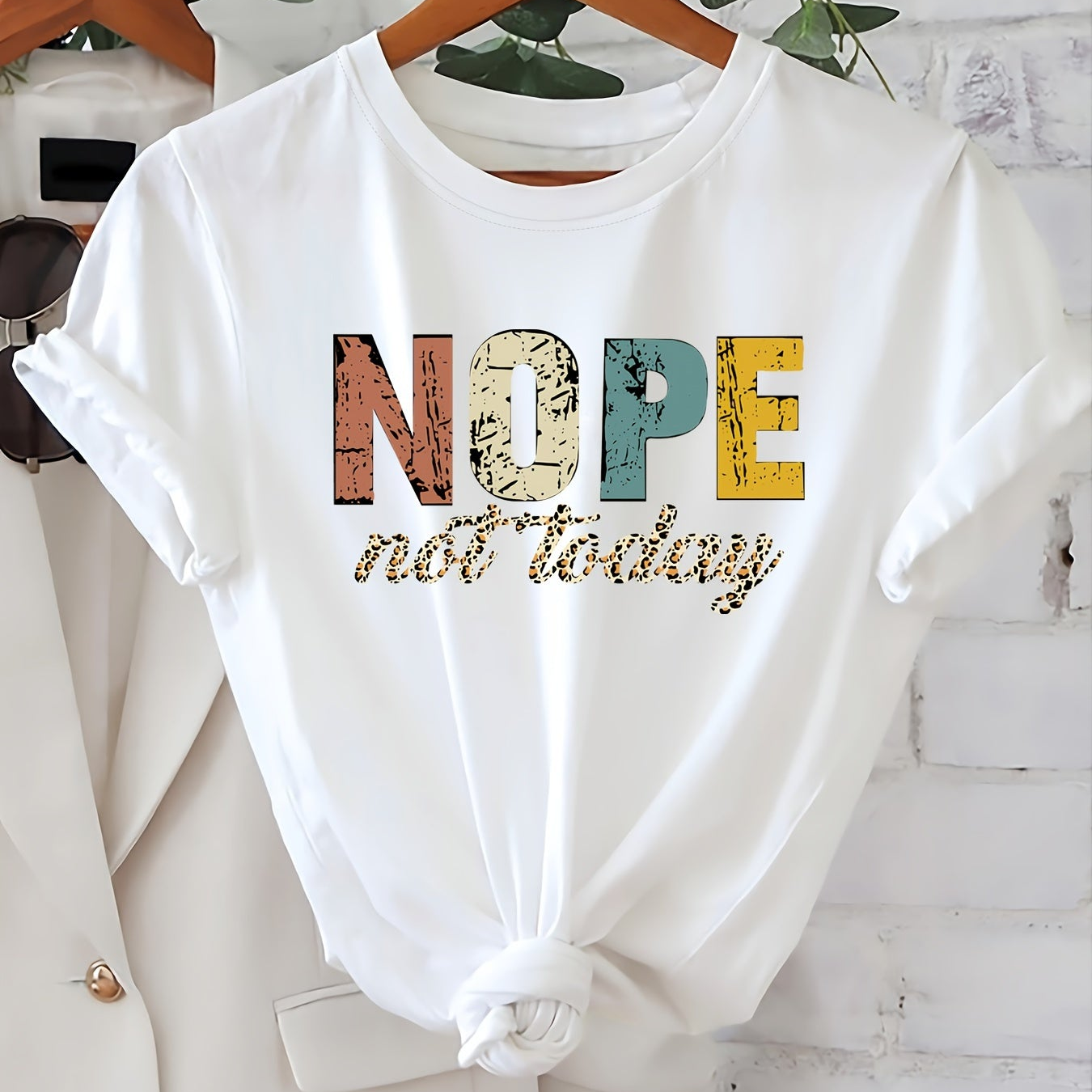 Women's T-Shirt with Saying NOPE Not Today – Funny Casual Shirt, Loose Fit, Trendy Statement Design