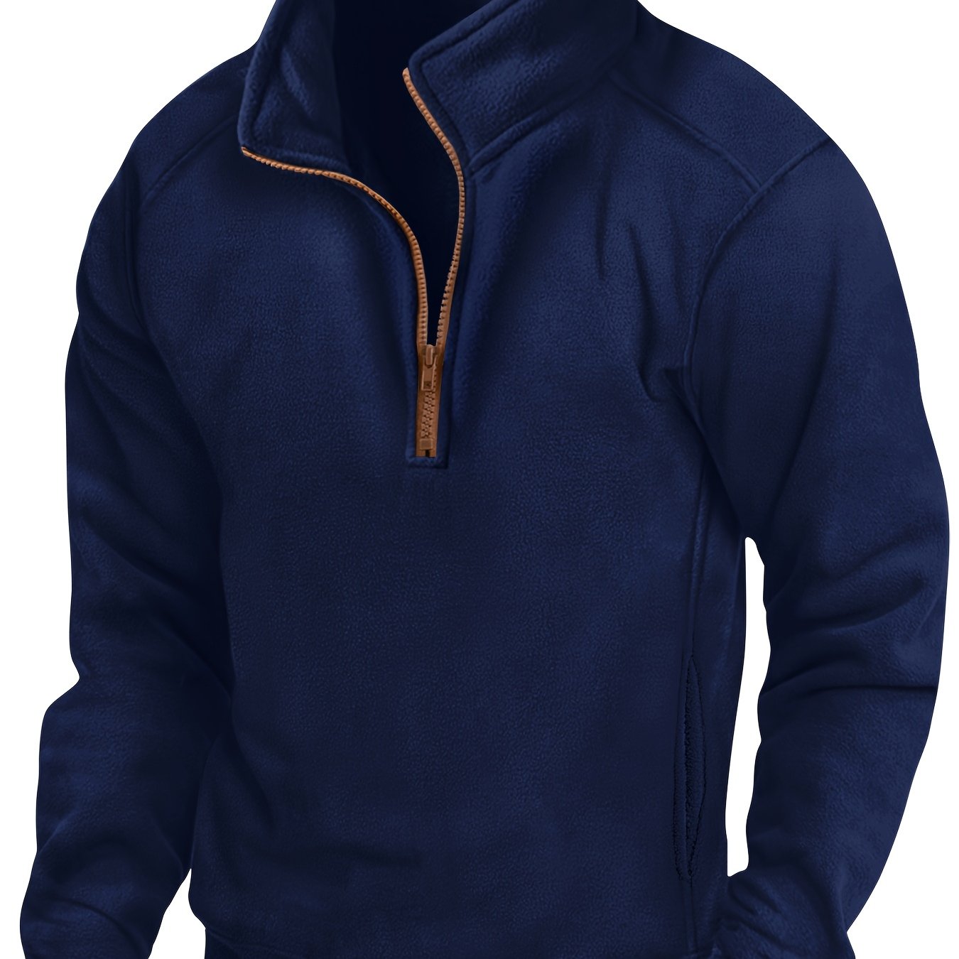 Fleece Pullover Herren Stehkragen Halb-Reißverschluss Langarm