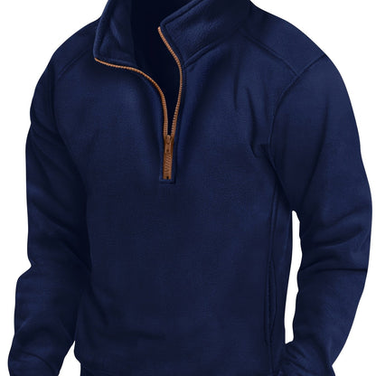 Fleece Pullover Herren Stehkragen Halb-Reißverschluss Langarm