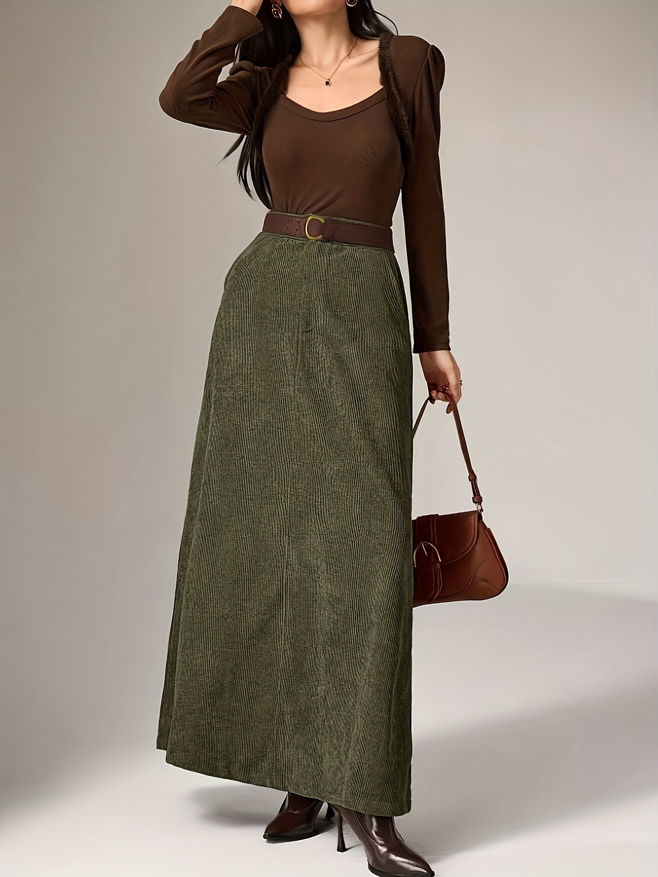 Damen A-Linien Maxirock mit hoher Taille und Textur