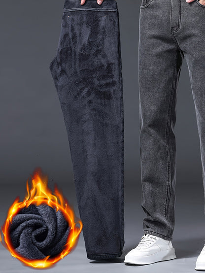 Herren Jeans Hose Grau Winter Warm