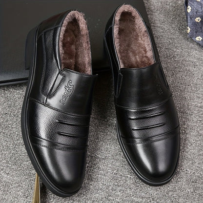 Men's lined winter business slippers, black/dark brown, elegant