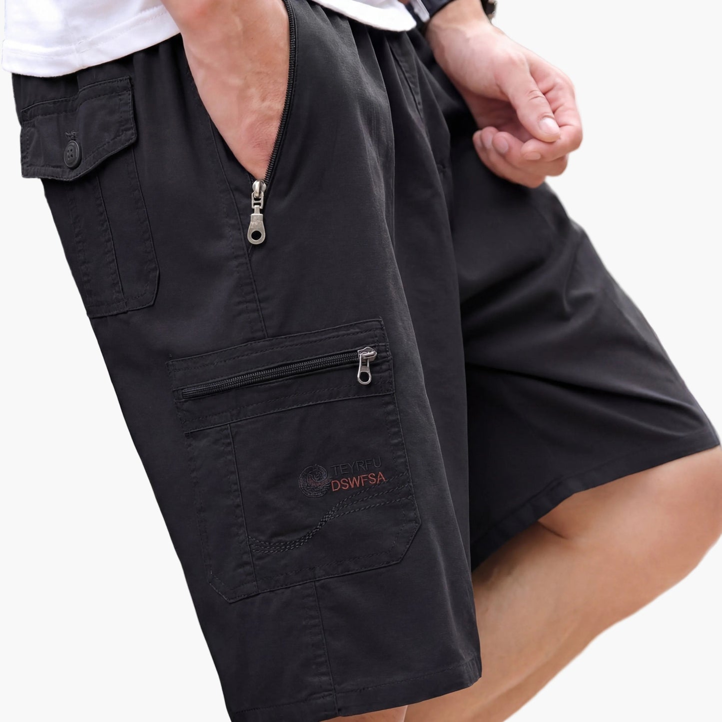 Men's Cargo Shorts with Zipper Pockets for Leisure and Outdoor Activities