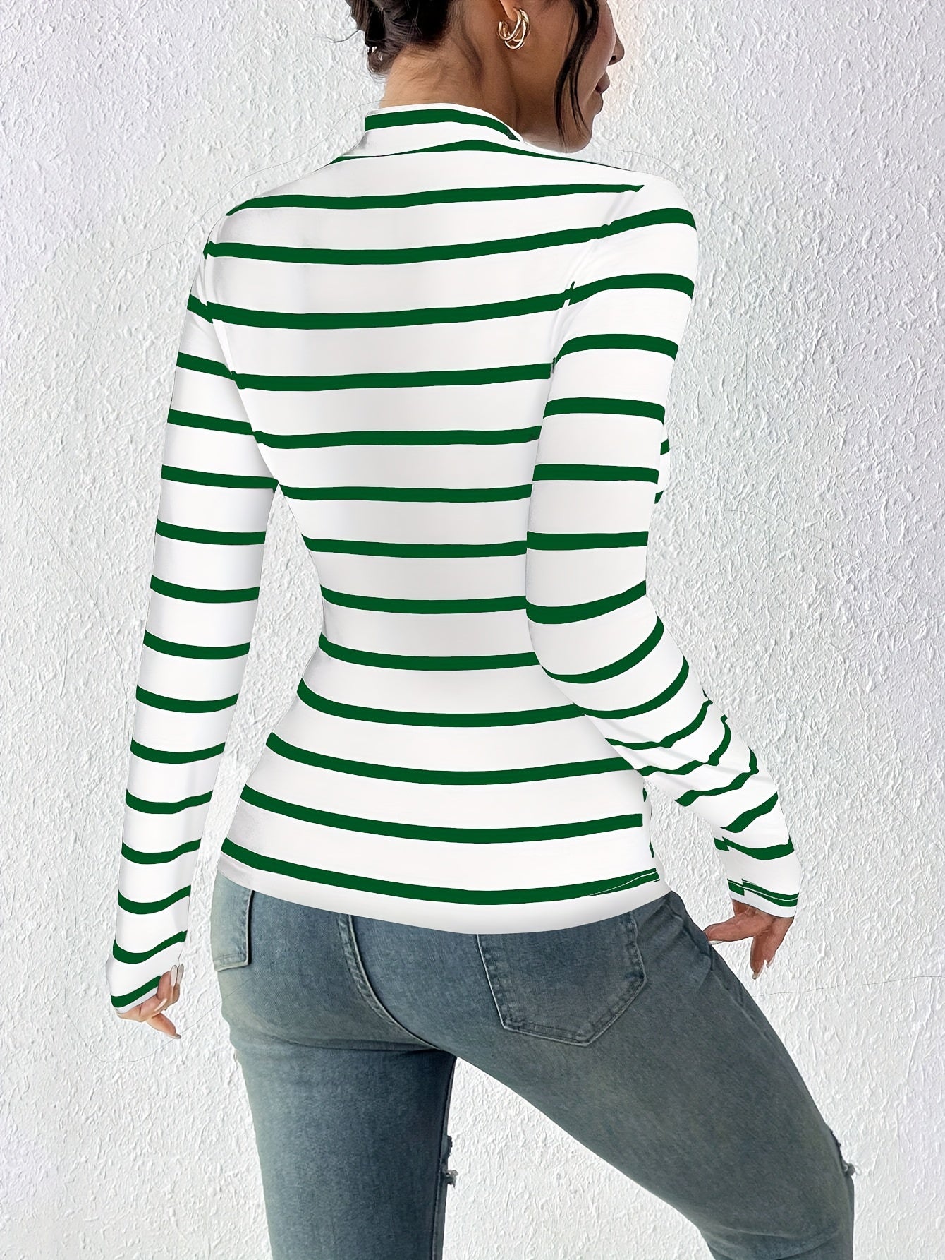 Damen Langarmshirt gestreift Stehkragen