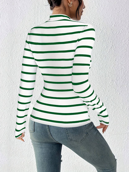Damen Langarmshirt gestreift Stehkragen