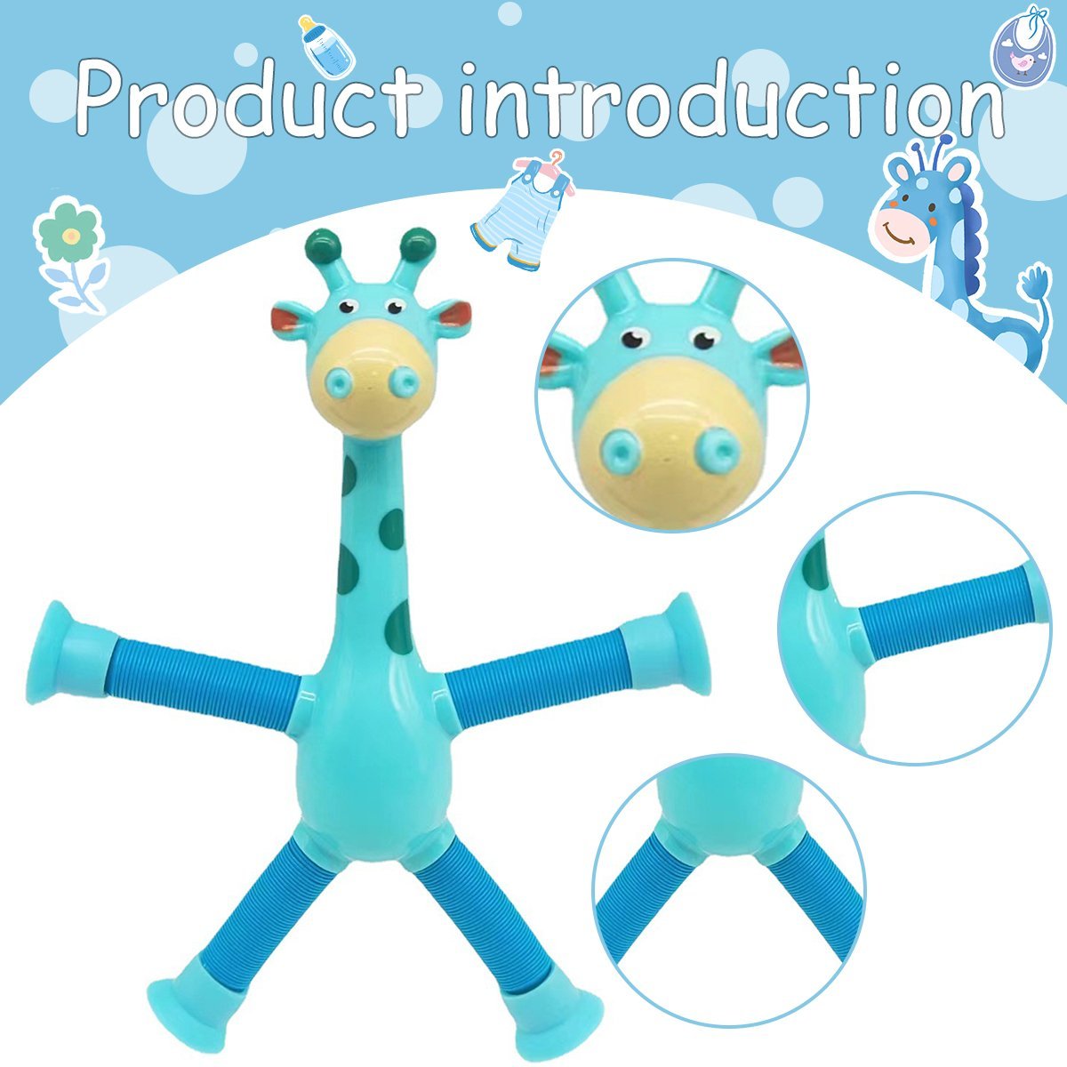 Children's Cartoon Telescopic Giraffe Fidget Toy with Suction Cup – Stress Relief & Sensory Fun