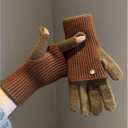 Two-tone knitted gloves with detachable mittens