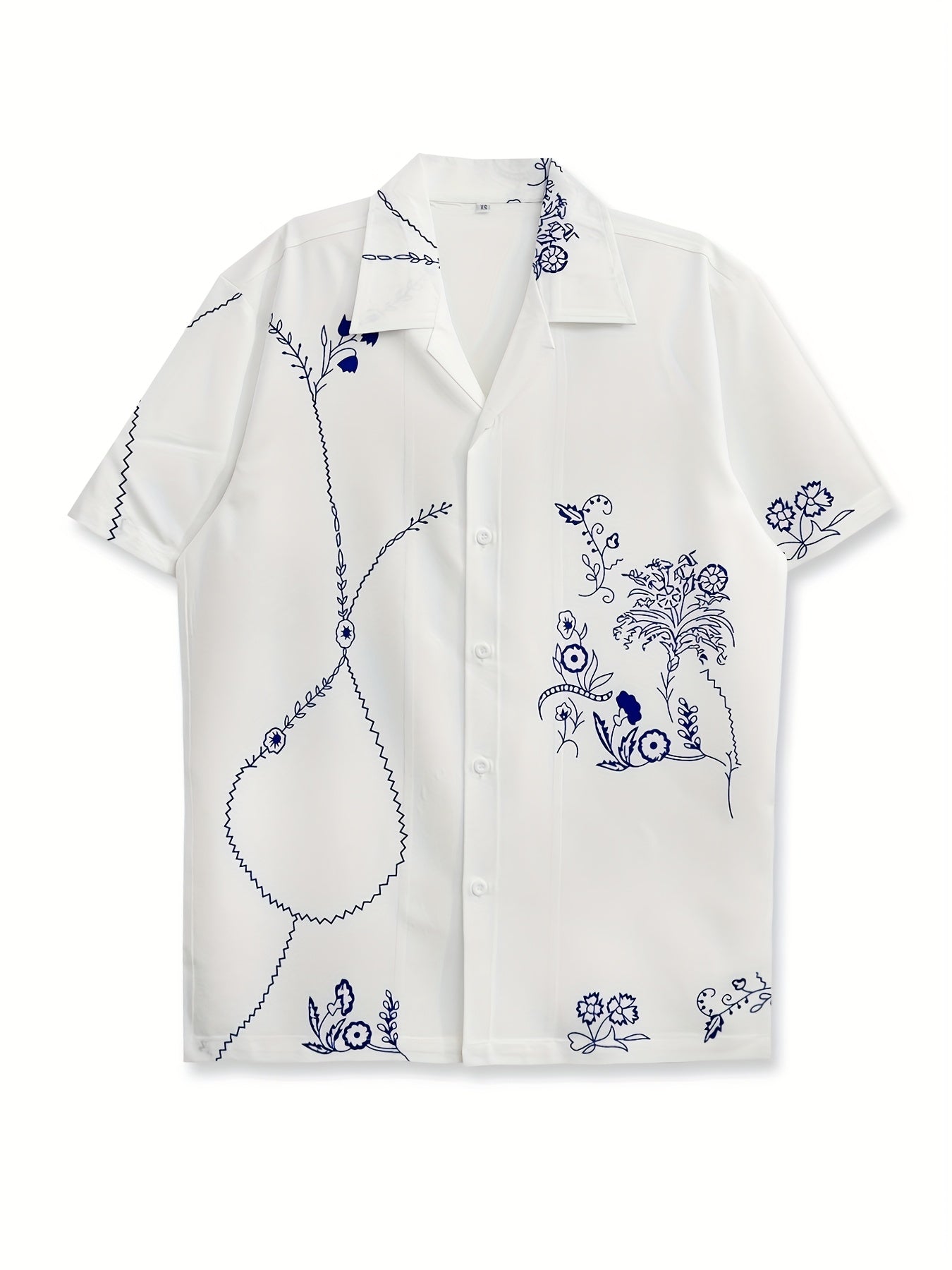 Men's Short-Sleeve Resort Shirt with Artistic Embroidery and Modern Floral Pattern – Stylish for Summer and Vacation