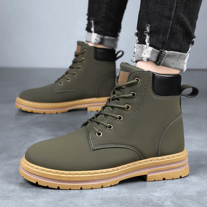 Herren Schnürstiefel Olivgrün mit Profilsohle
