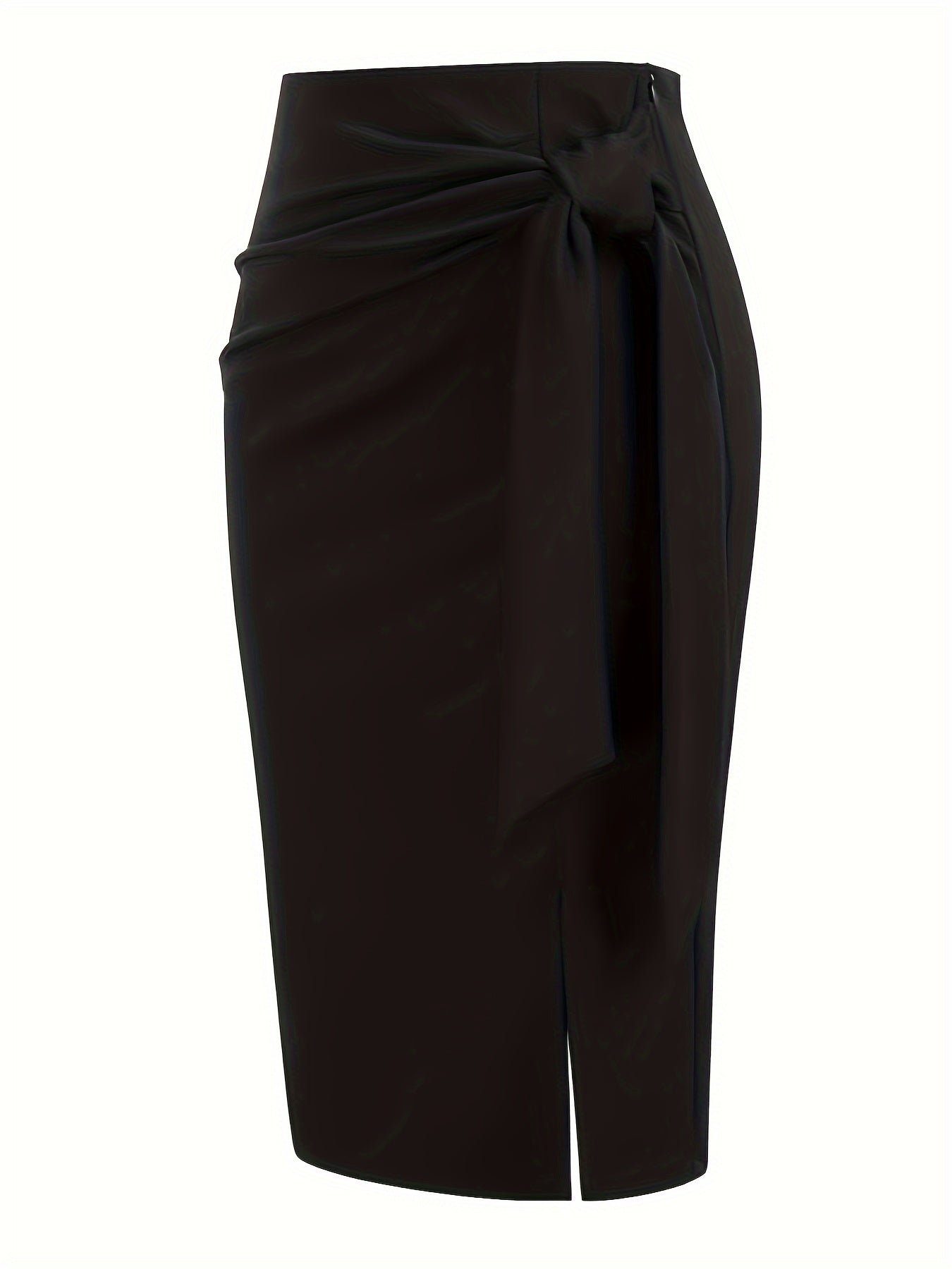 Women's Elegant Midi Skirt with Bow Detail and Slit – Perfect for Office & Festive Occasions