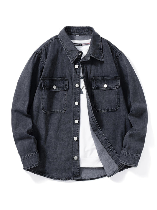 Dark gray denim shirt jacket with chest pockets