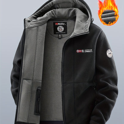 Thermo Fleecejacke mit Kapuze für Herren, durchgehender Reißverschluss