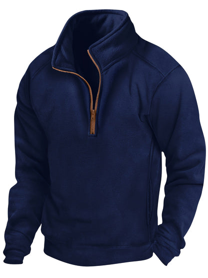 Fleece Pullover Herren Stehkragen Halb-Reißverschluss Langarm