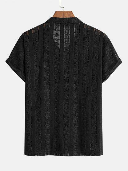 Herren Kurzarm Resorthemd mit Spitze und Knopfleiste – Modernes Freizeitshirt für Sommer und Urlaub