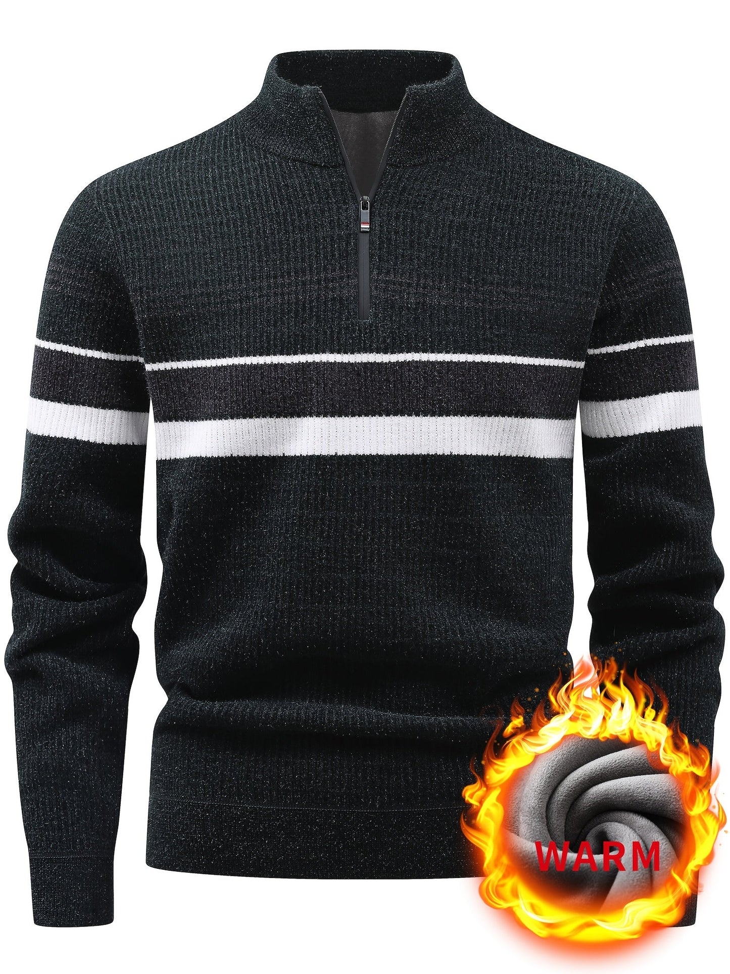 Herren Halb-Reißverschluss Pullover Gerippt mit Streifen