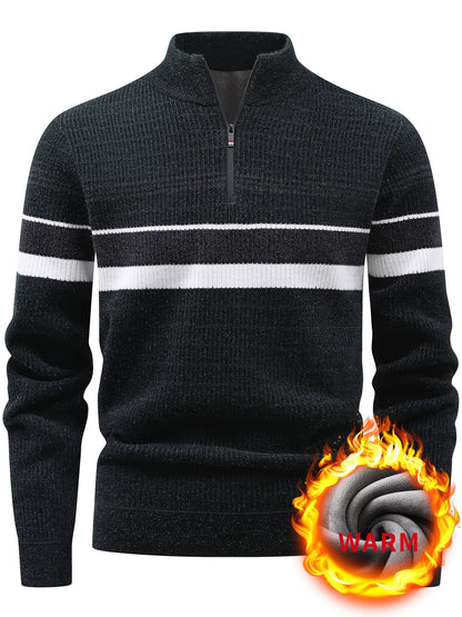 Herren Halb-Reißverschluss Pullover Gerippt mit Streifen