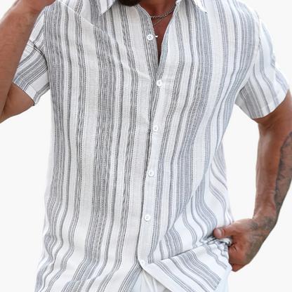 Men's Casual Summer Shirt with Stripe Pattern – Short Sleeve, Regular Fit, Ideal for Vacation & Everyday Wear