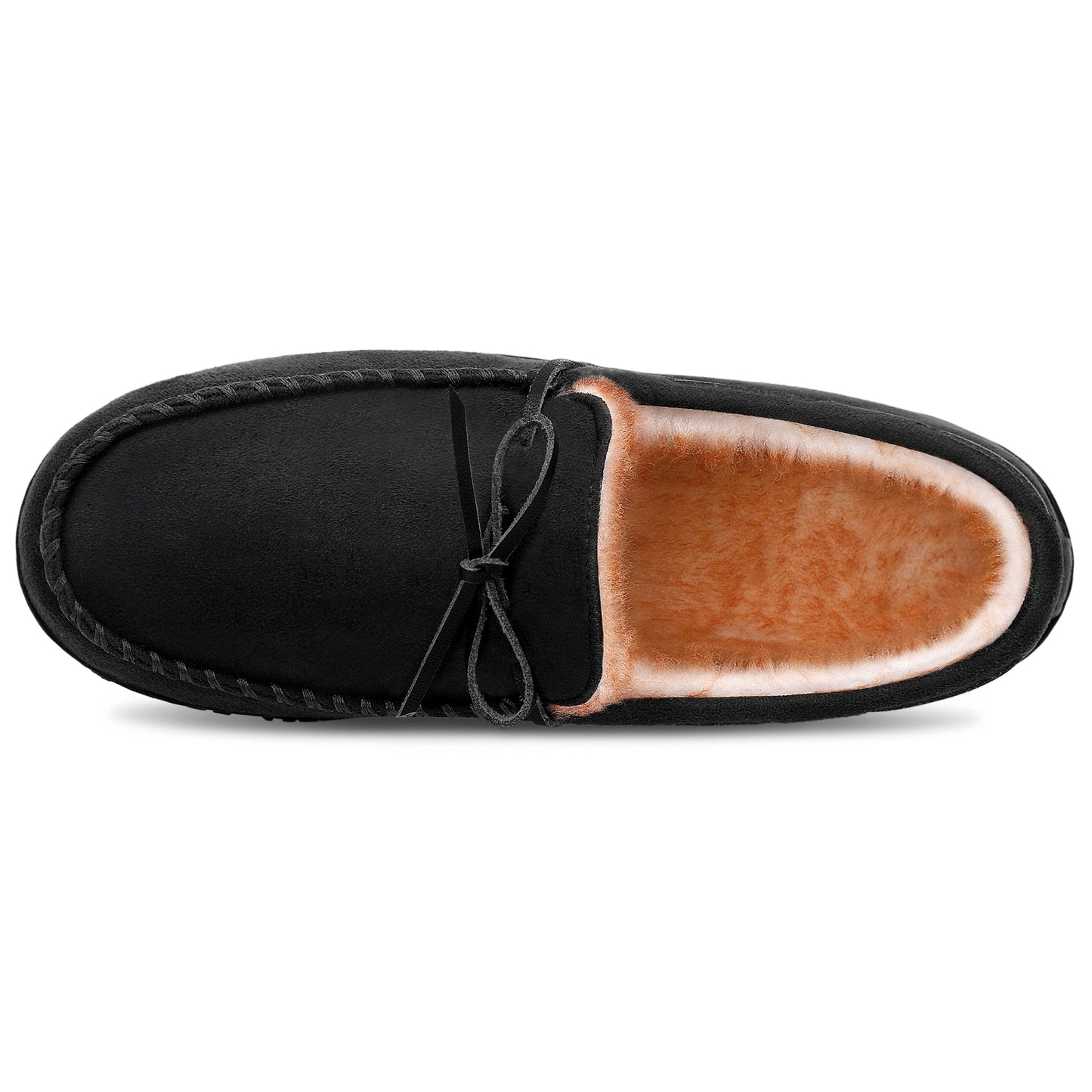 Lined men’s moccasin slippers – warm house slippers with a bow