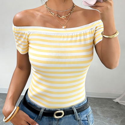 Women's Off-Shoulder Striped Shirt – Bardot Style for Everyday & Going Out