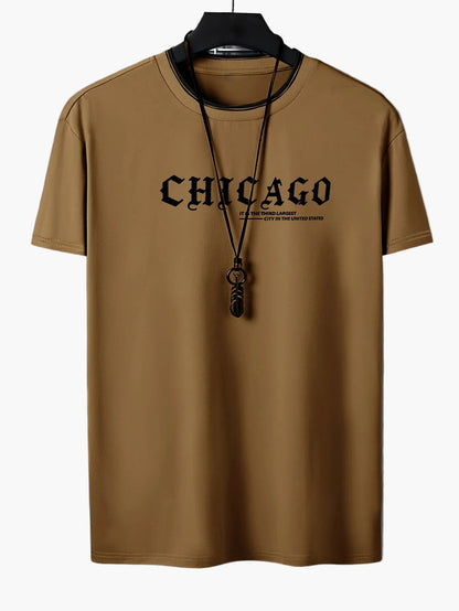 Men's Streetwear-Style T-Shirt with "CHICAGO" Print – Casual Summer Fashion for Leisure & Everyday Wear