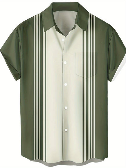 Men's Short Sleeve Bowling Shirt Regular Fit – Retro Casual Style for Everyday & Summer