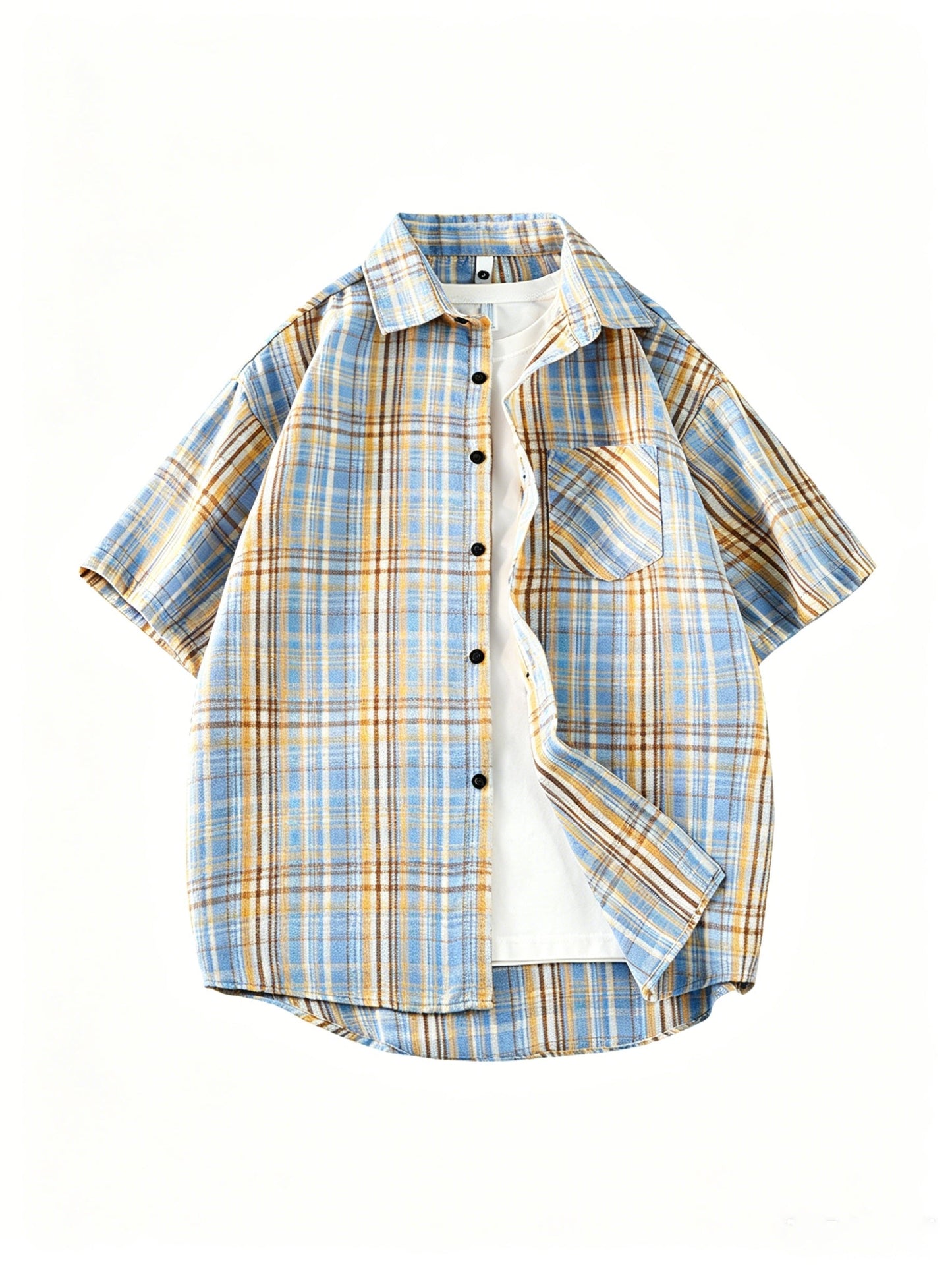 Men's Short Sleeve Casual Shirt Checked Vintage Look Streetwear