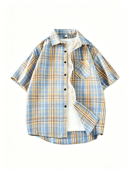Men's Short Sleeve Casual Shirt Checked Vintage Look Streetwear