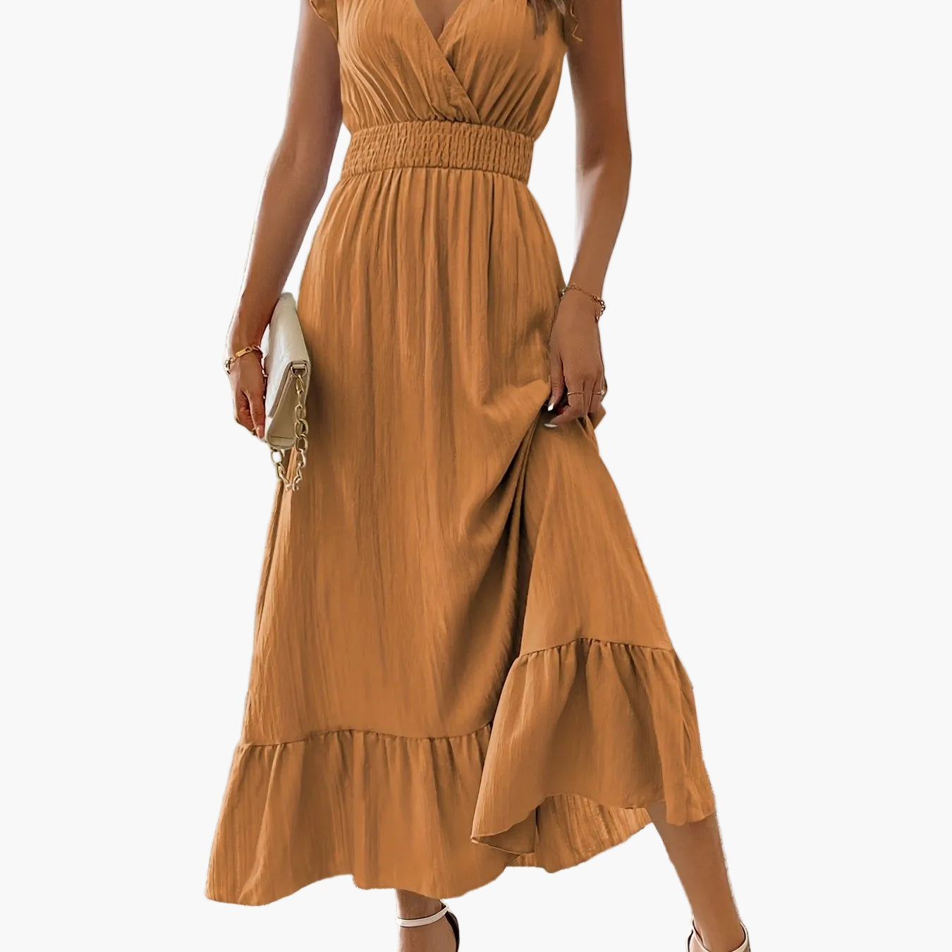 Women's Elegant Maxi Dress with Ruffle Sleeves and Flattering Waist – Perfect for Summer & Vacation