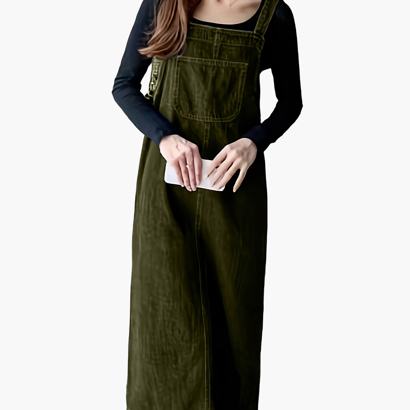 Women's Denim-Look Pinafore Midi Dress with Pocket – Fashionable Casual Dress for Everyday and City Wear