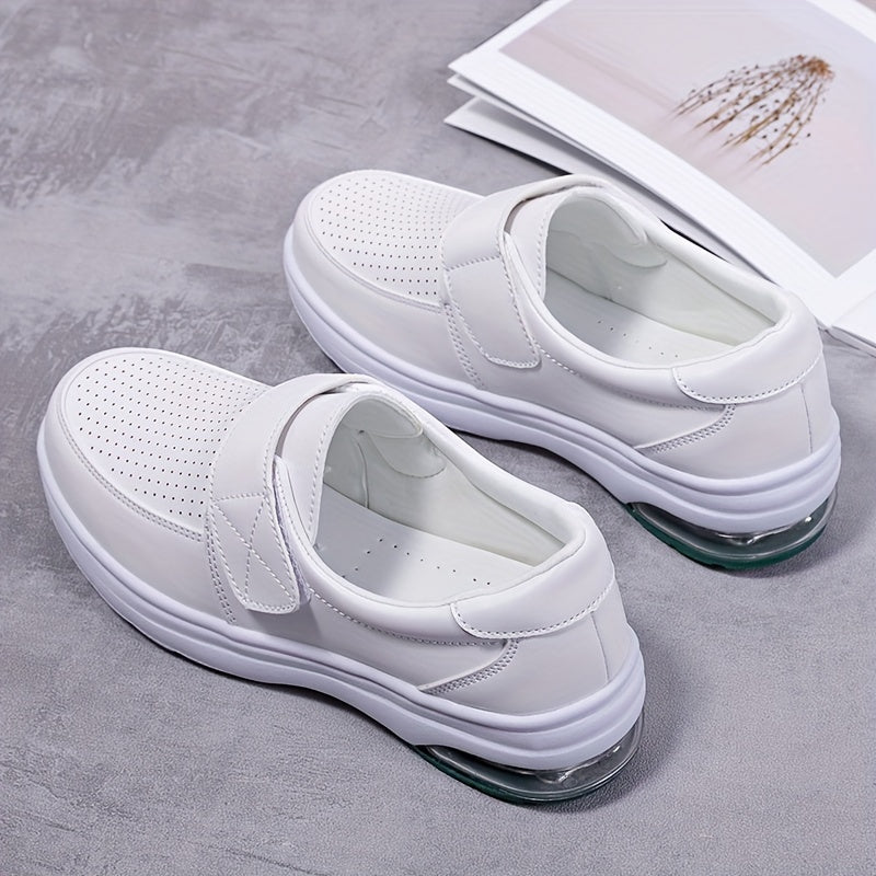 Women's Comfort Slip-On Shoes for Work and Leisure – Breathable Walking Shoes with Velcro Closure and Shock Absorption