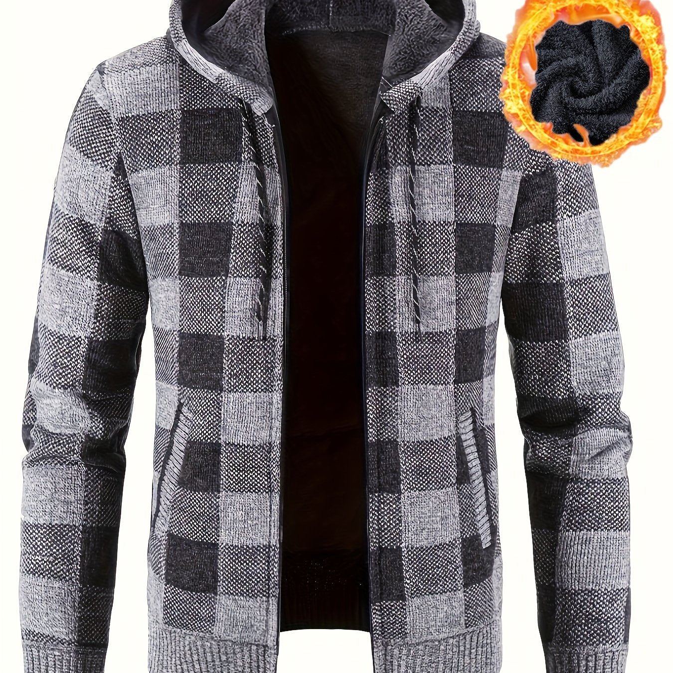 Herren Karierte Strickjacke mit Kapuze und Reißverschluss, gefüttert