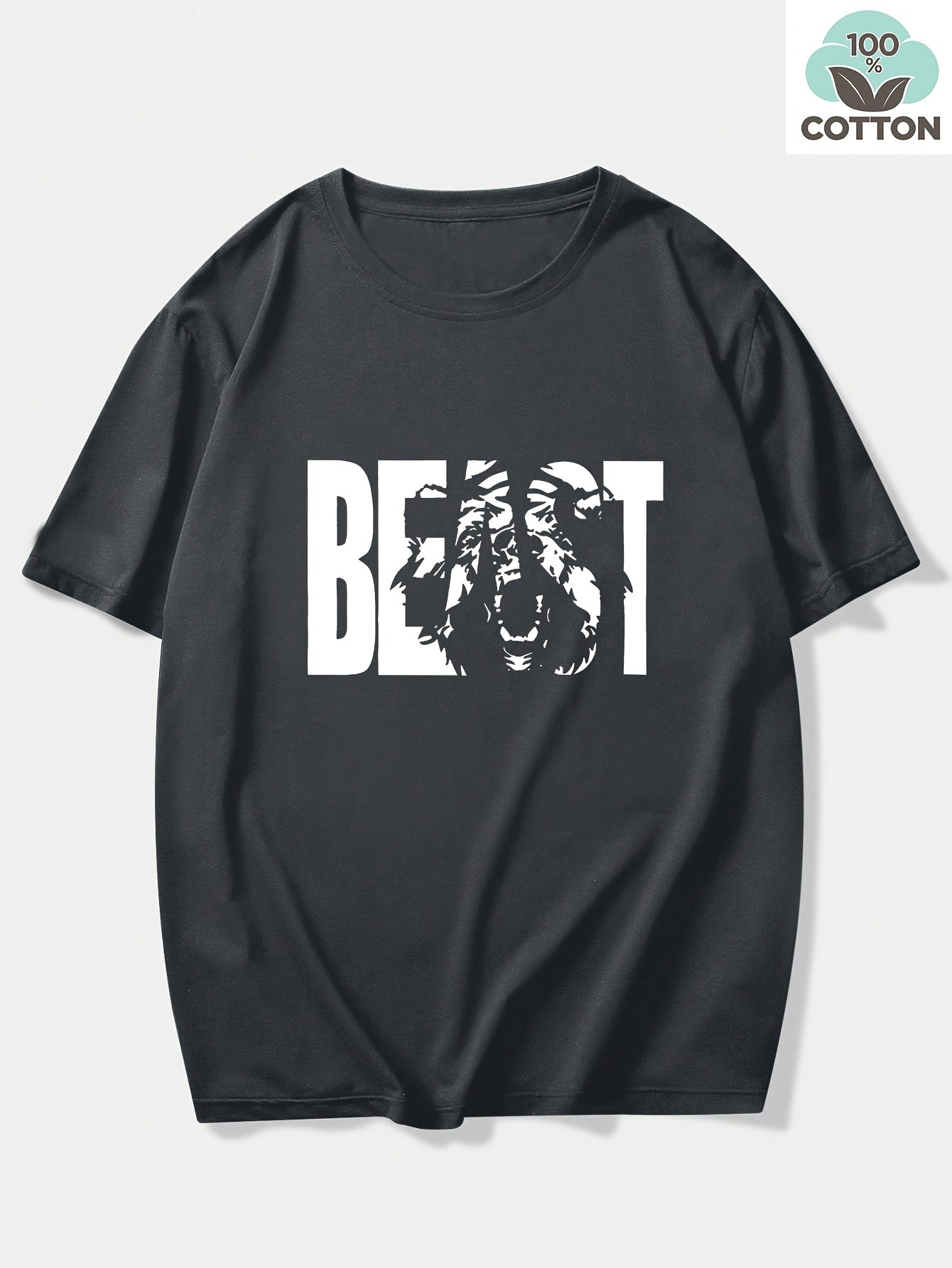 Men's T-Shirt with BEAST Print – Urban Streetwear Oversize, Short Sleeve