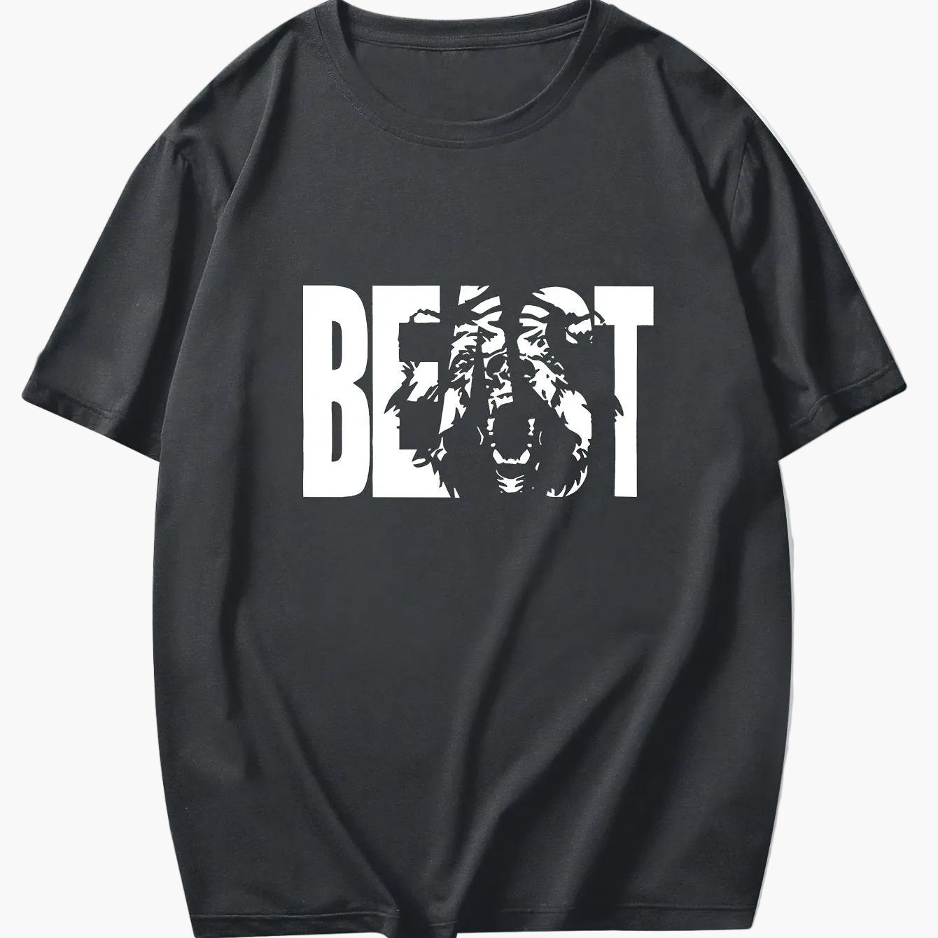 Men's T-Shirt with BEAST Print – Urban Streetwear Oversize, Short Sleeve