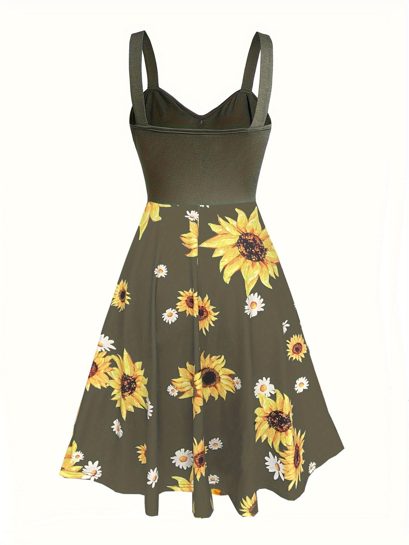 Damen Vintage Sommerkleid A-Linie mit Sonnenblumenmuster – Perfekt für Alltag und Freizeit