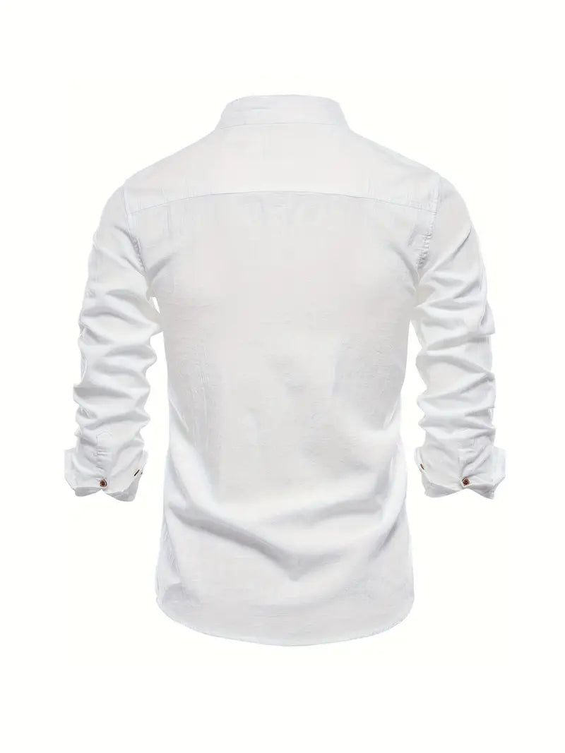 Men's Standing Collar Long-Sleeve Shirt – Contemporary Work and Leisure Shirt, Slim Fit, Refined