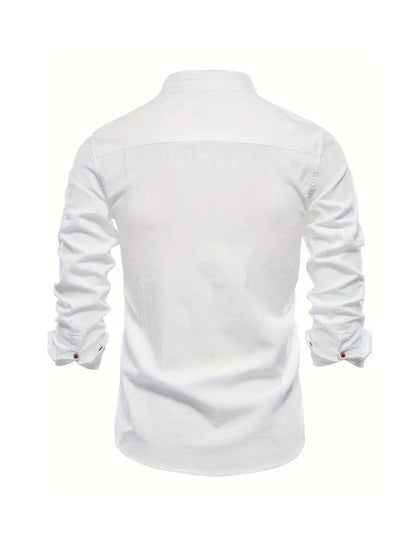 Men's Standing Collar Long-Sleeve Shirt – Contemporary Work and Leisure Shirt, Slim Fit, Refined
