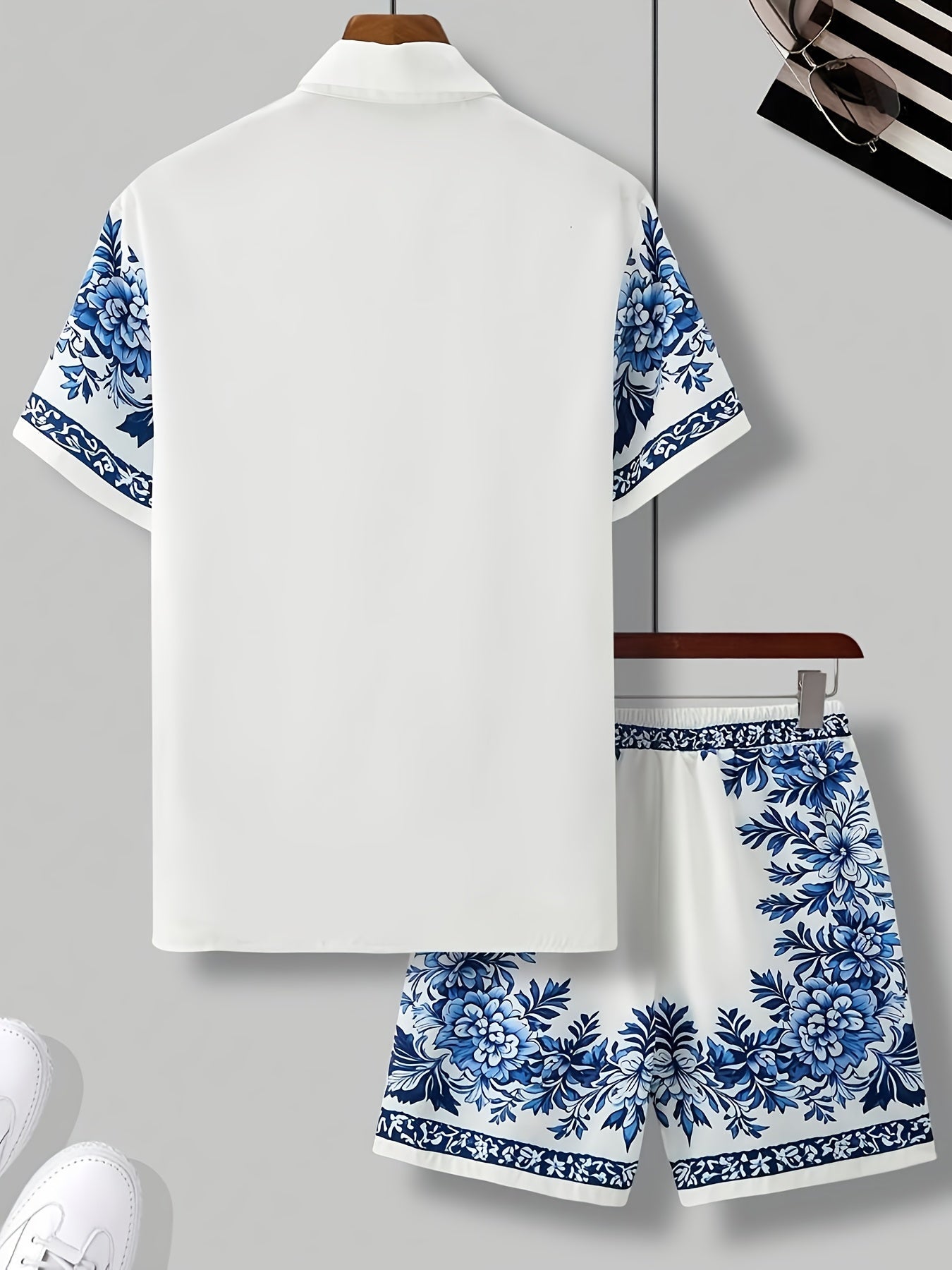 Men's Summer Casual Set with Short-Sleeve Shirt and Shorts – Floral Pattern, Ideal for Vacation & Beach