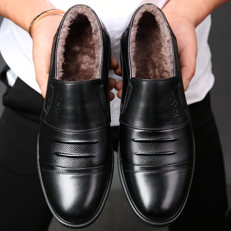 Men's lined winter business slippers, black/dark brown, elegant