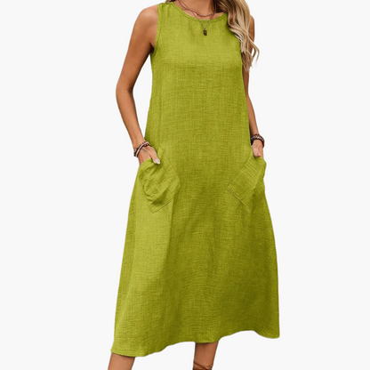 Damen Freizeitkleid ärmellos, lockerer Schnitt, Sommerkleid mit Taschen, Tunika-Stil, ideal für Alltag & Urlaub