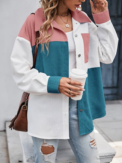 Cordhemdjacke im Colorblocking-Design Langarm Oversized