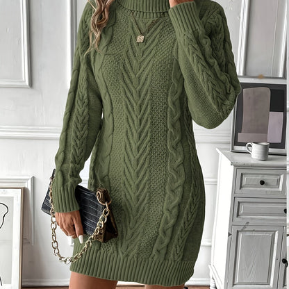 Strickkleid Damen Rollkragen Zopfmuster Langarm